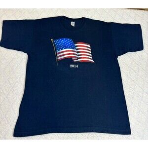 USA Flag 2014 Graphic Blue Shirt Made In USA Size Large